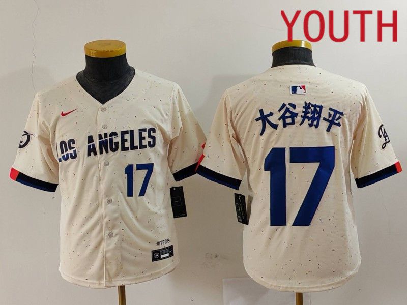 Youth Los Angeles Dodgers 17 Ohtani Cream Fashion Nike Game MLB Jersey style 7013